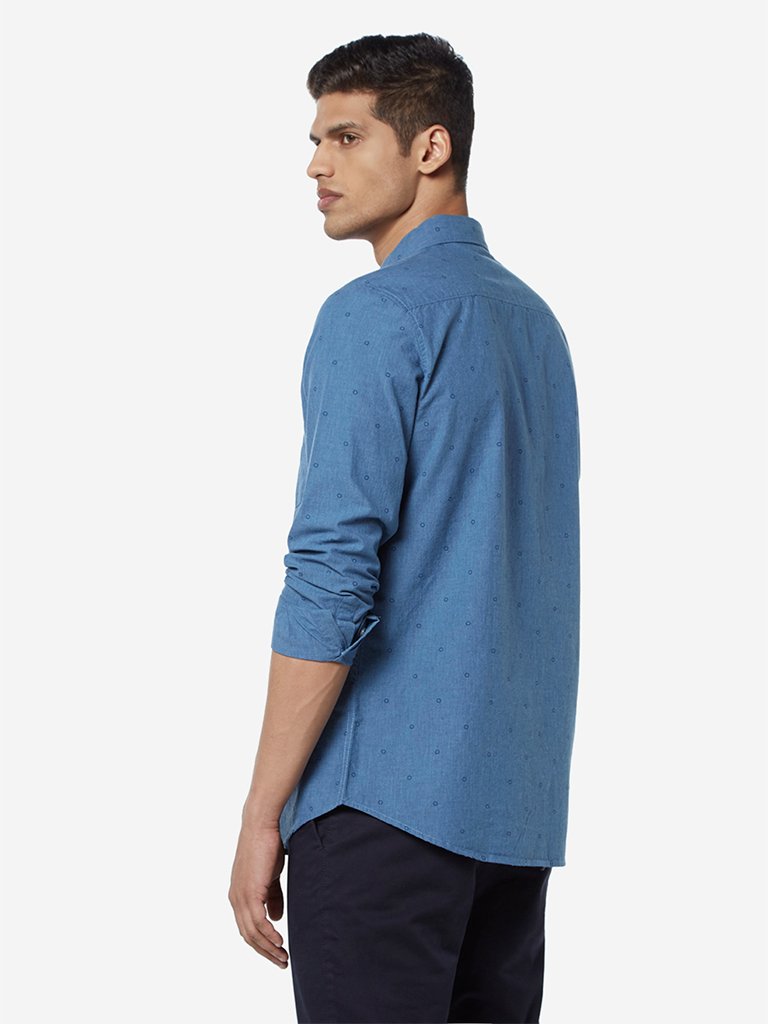 WES Casuals Blue Printed Slim Fit Shirt
