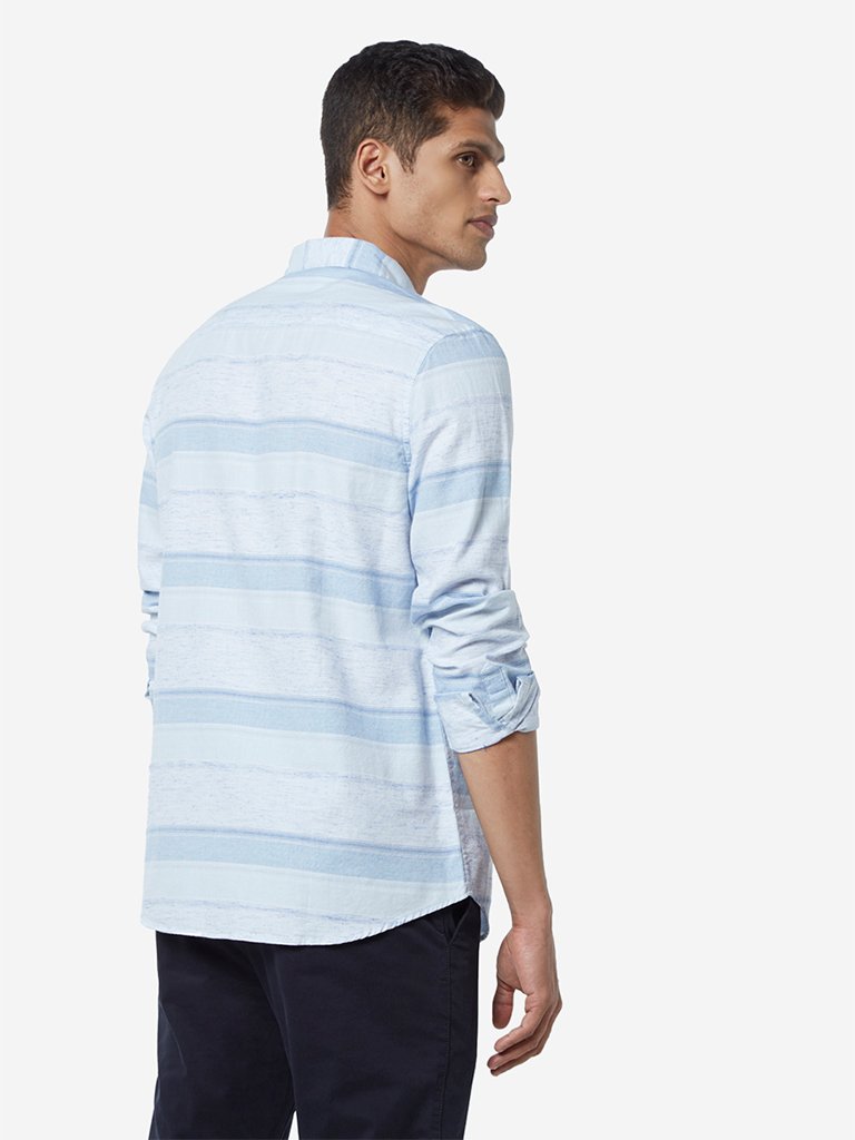 WES Casuals Light Blue Striped Slim Fit Shirt