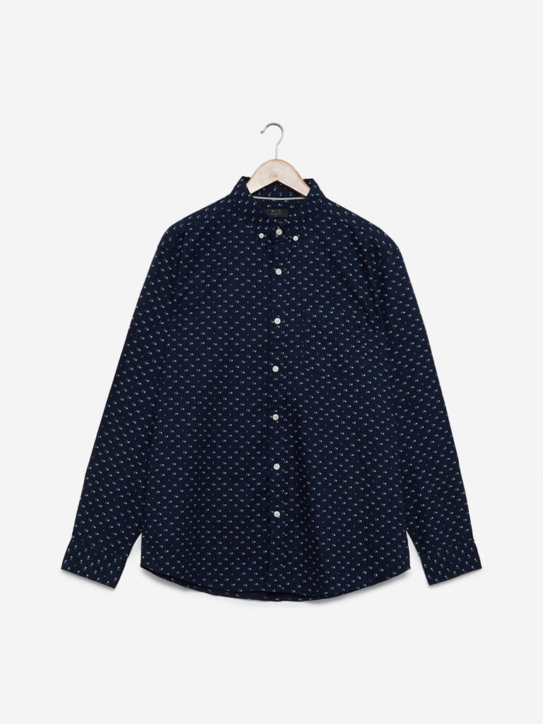 WES Casuals Navy Floral Relaxed Fit Casual Shirt