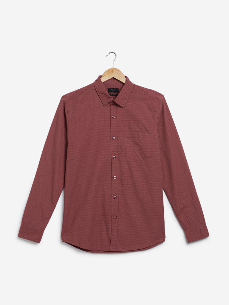WES Casuals Rust Self-Patterned Slim Fit Shirt