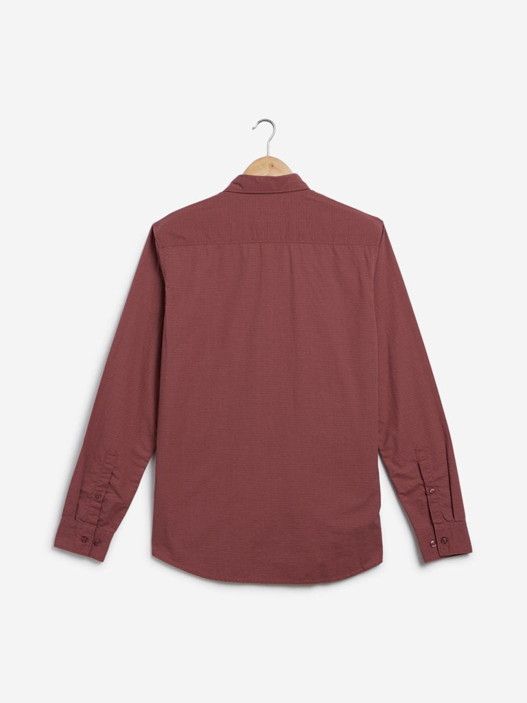WES Casuals Rust Self-Patterned Slim Fit Shirt