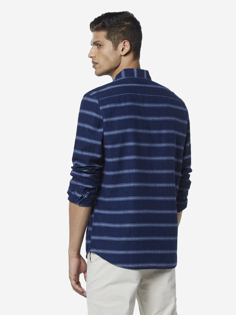 WES Casuals Indigo Striped Slim Fit Shirt