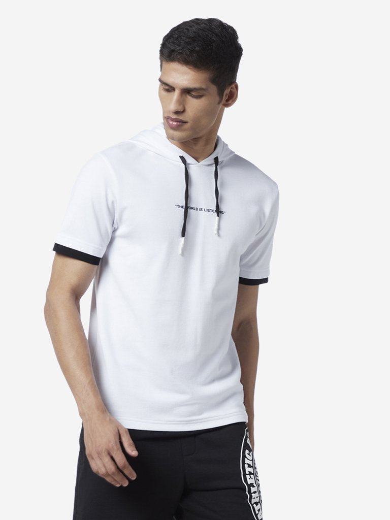 Studiofit White Slim Fit Hooded T-Shirt