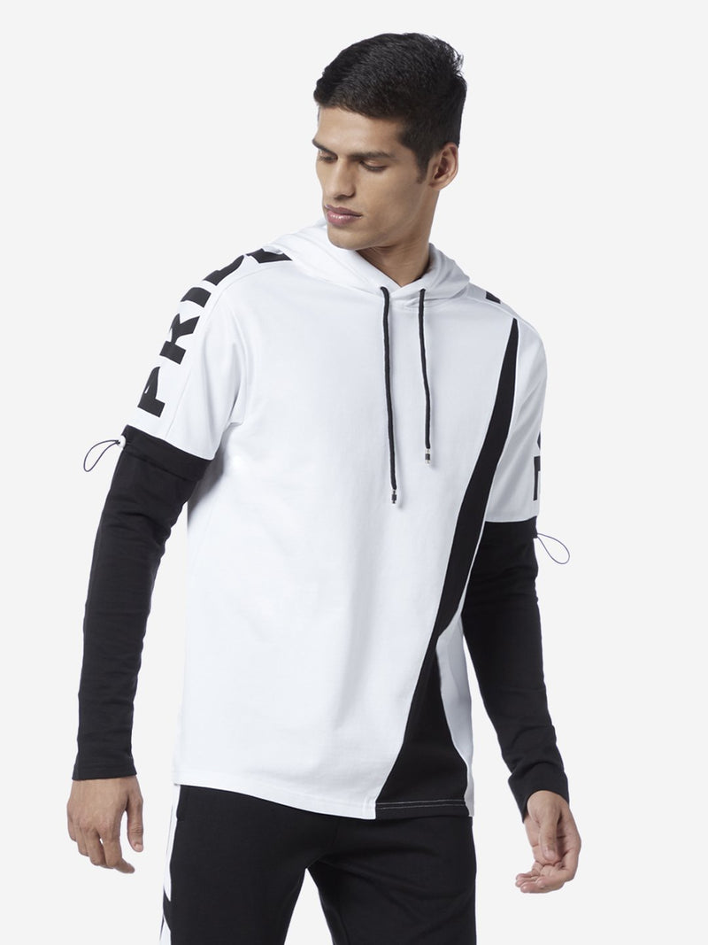 Studiofit White Slim Fit Hooded T-Shirt