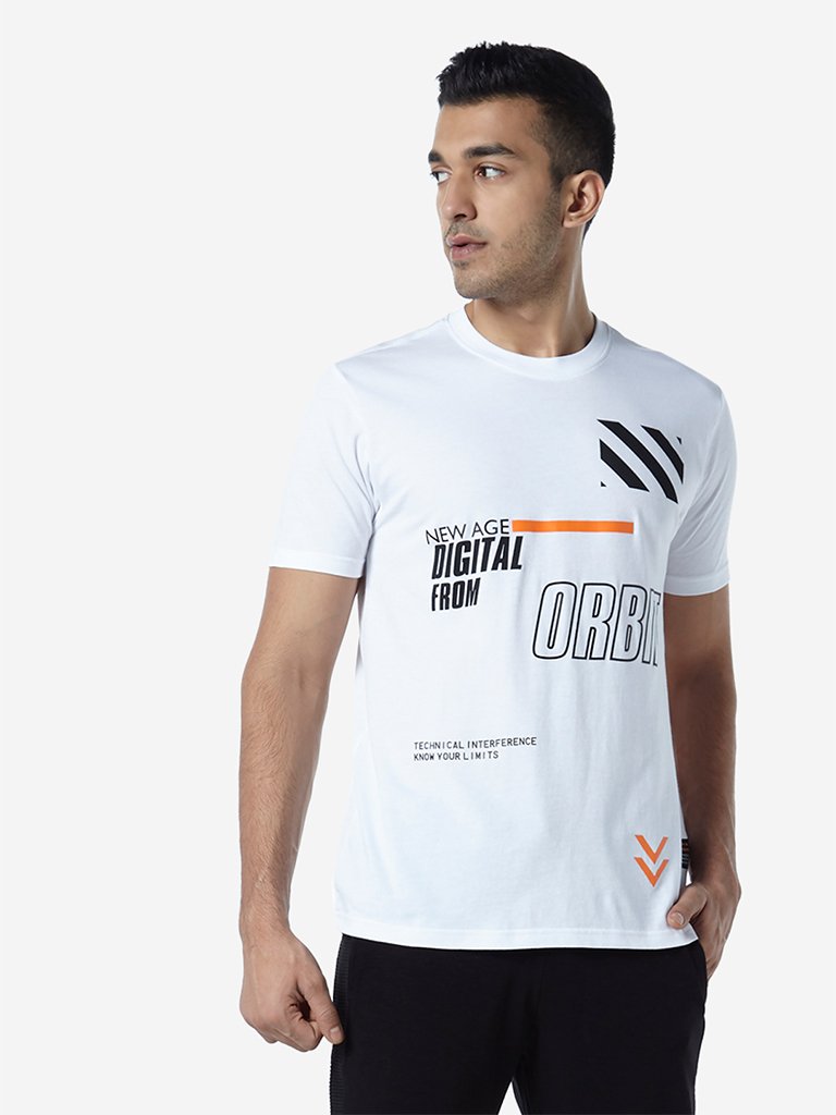Studiofit White Text Pattern Slim Fit T-Shirt