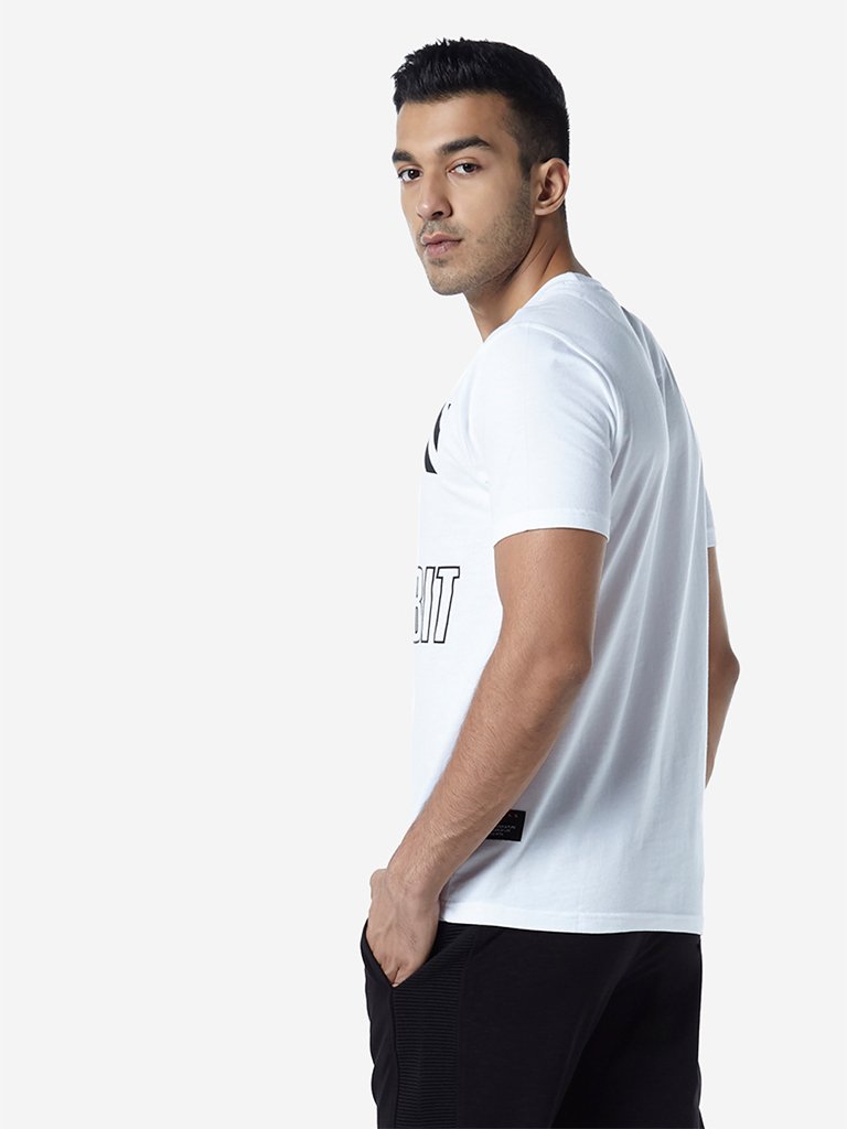 Studiofit White Text Pattern Slim Fit T-Shirt