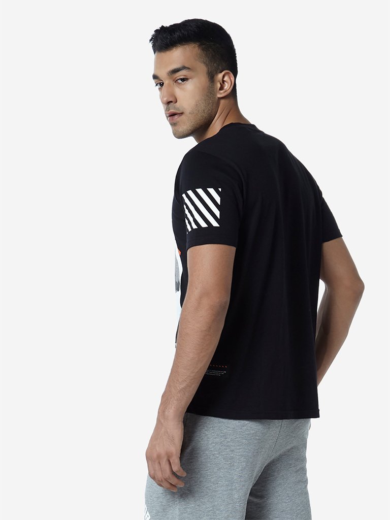 Studiofit Black Slim Fit Graphic Pattern T-Shirt