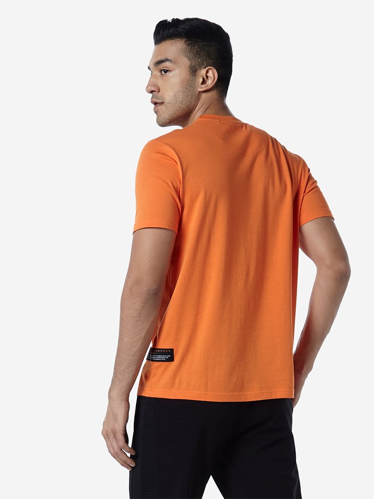 Studiofit Orange Slim-Fit Text Print T-Shirt