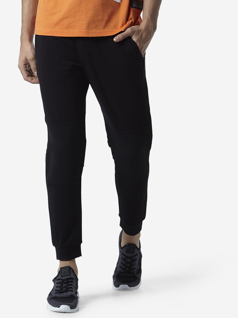 Studiofit Black Slim Fit Ribbed Texture Joggers