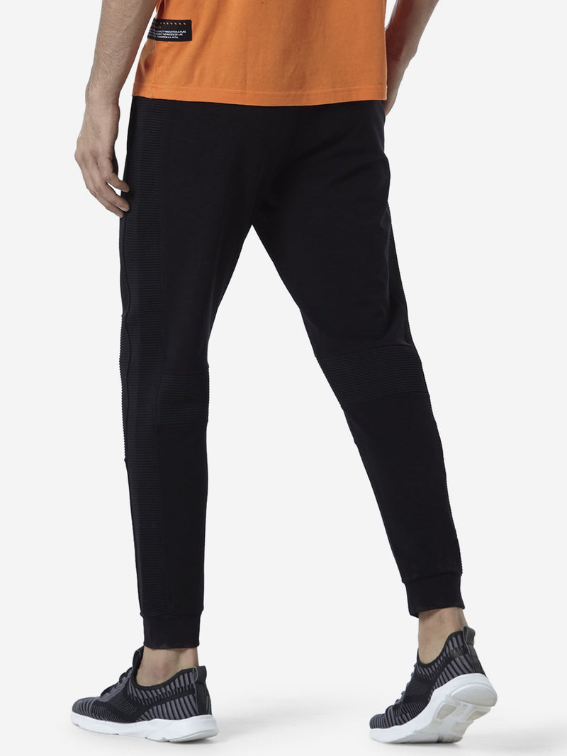 Studiofit Black Slim Fit Ribbed Texture Joggers