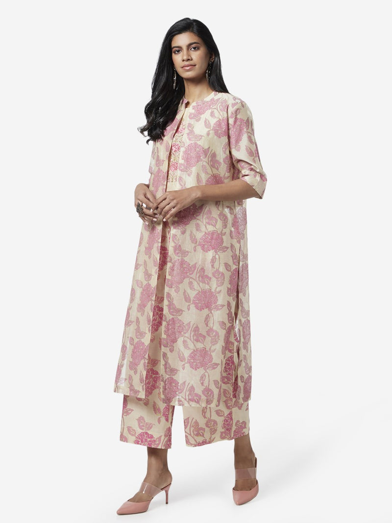 Vark Beige Crop-Top, Jacket And Palazzos Set