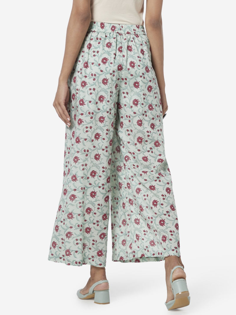 Zuba Mint-Green Floral Print Palazzos