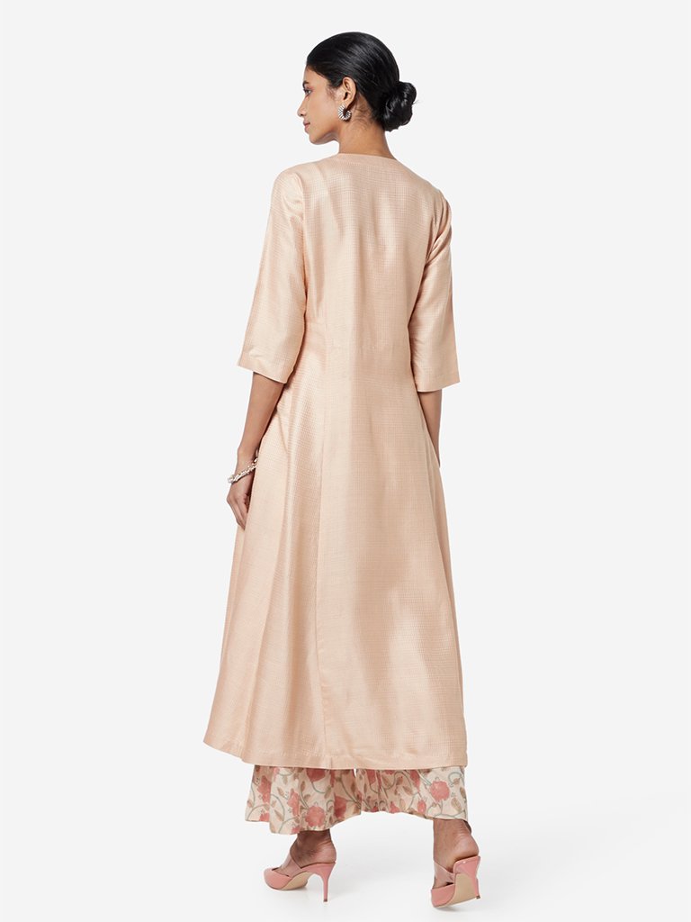 Zuba Peach Self-Textured A-line Kurta