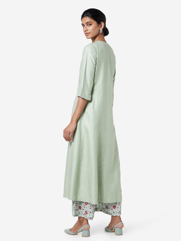 Zuba Light Green Self-Textured A-line Kurta