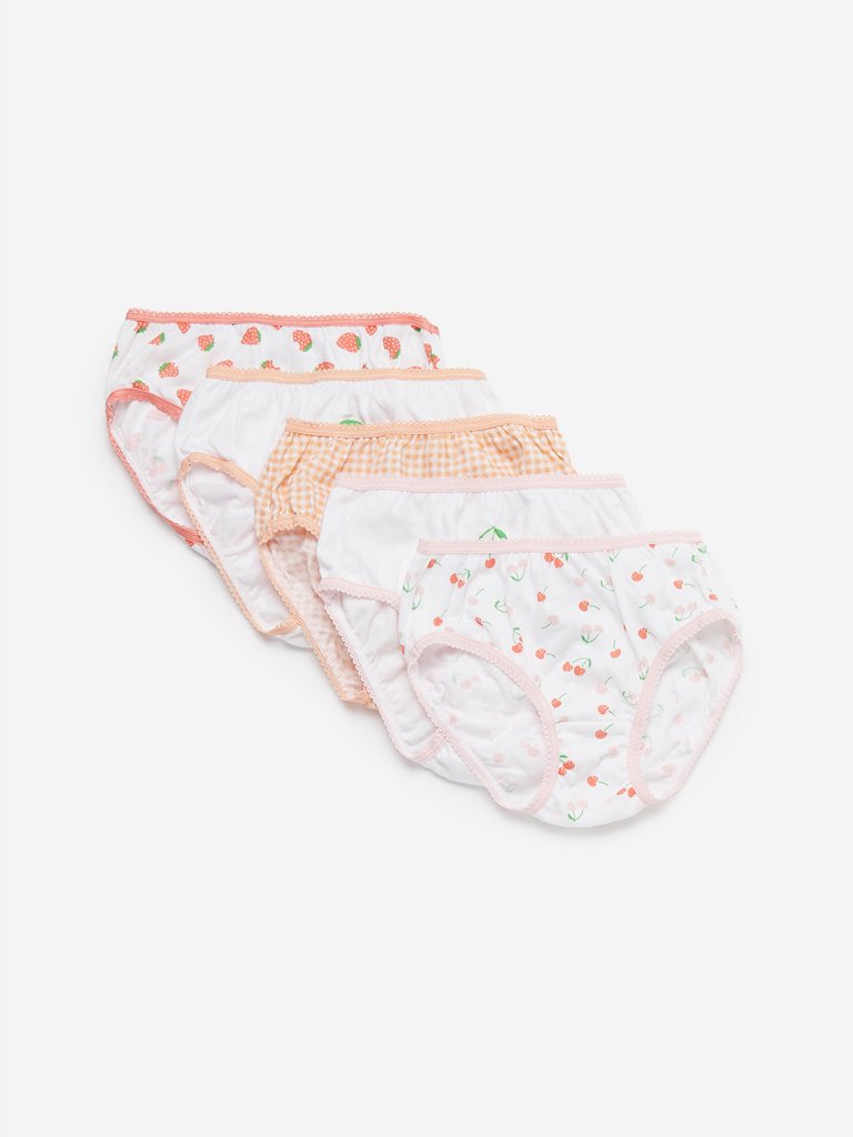 HOP Kids White Girls Briefs Pack Of Five