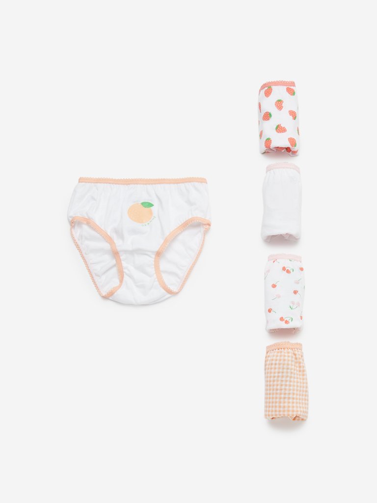 HOP Kids White Girls Briefs Pack Of Five