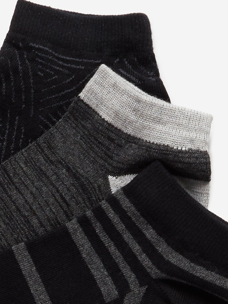 WES Lounge Black Printed Socks Pack Of Three
