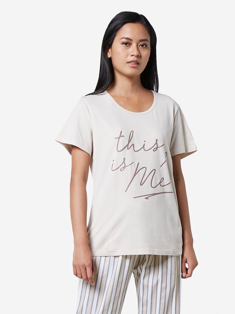 Wunderlove Oat Text Print T-Shirt