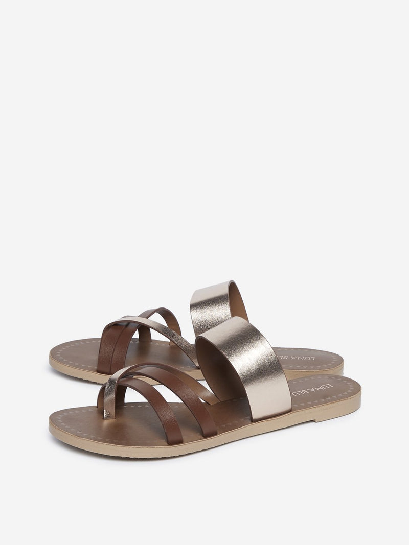 LUNA BLU Tan Criss Cross Strap Sandals