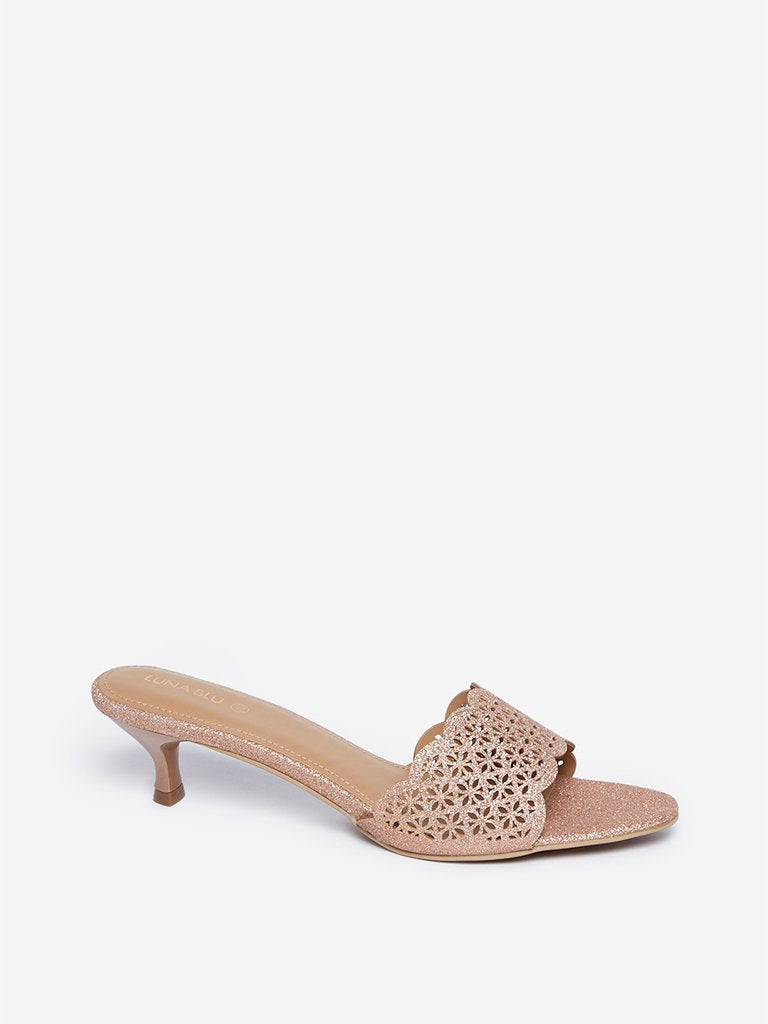 LUNA BLU Blush Pink Shimmer Kitten Heel Sandals