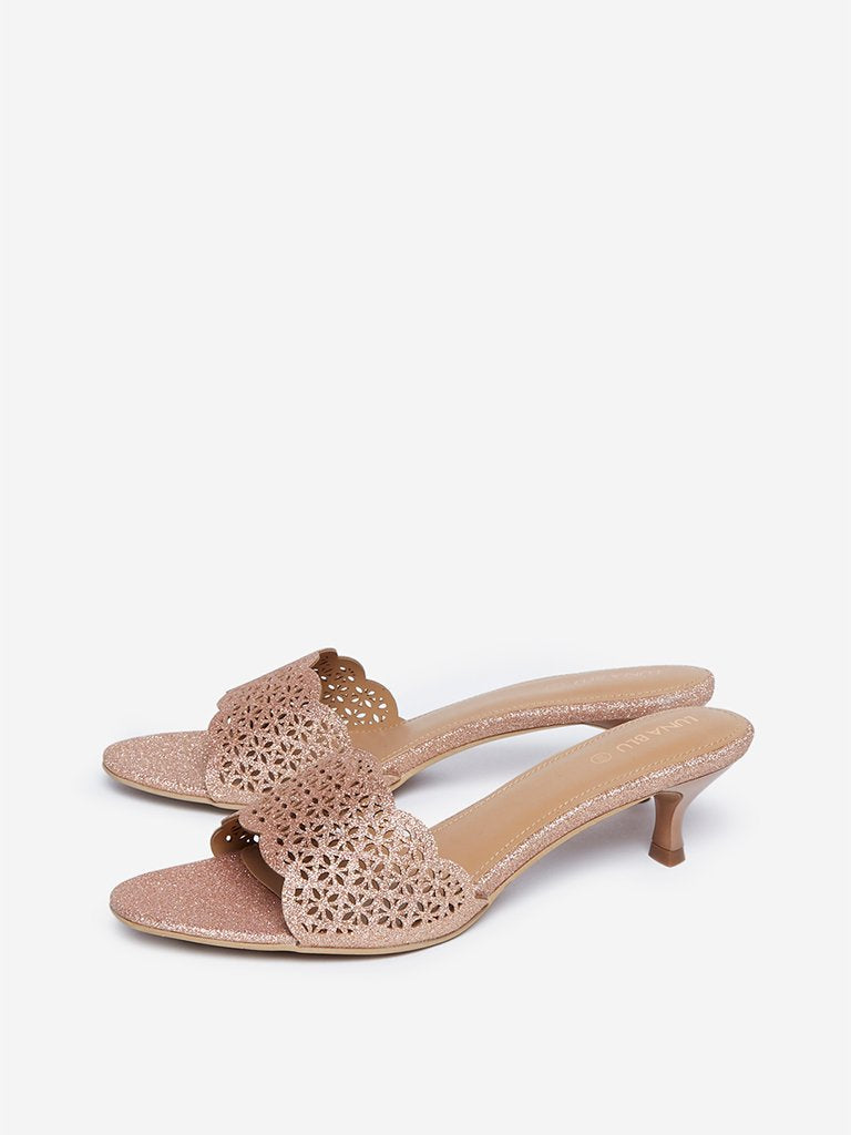 LUNA BLU Blush Pink Shimmer Kitten Heel Sandals