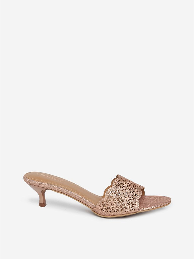 LUNA BLU Rose Gold Shimmer Kitten-Heel Sandals