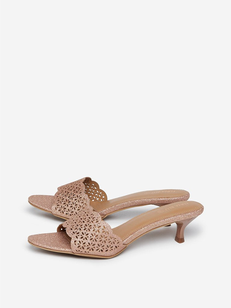 LUNA BLU Rose Gold Shimmer Kitten-Heel Sandals