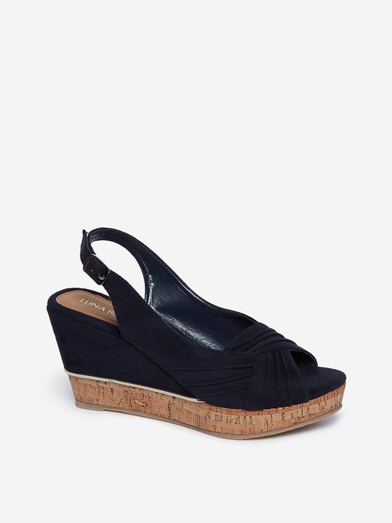 LUNA BLU Navy Faux-Suede Wedge-Heel Sandals