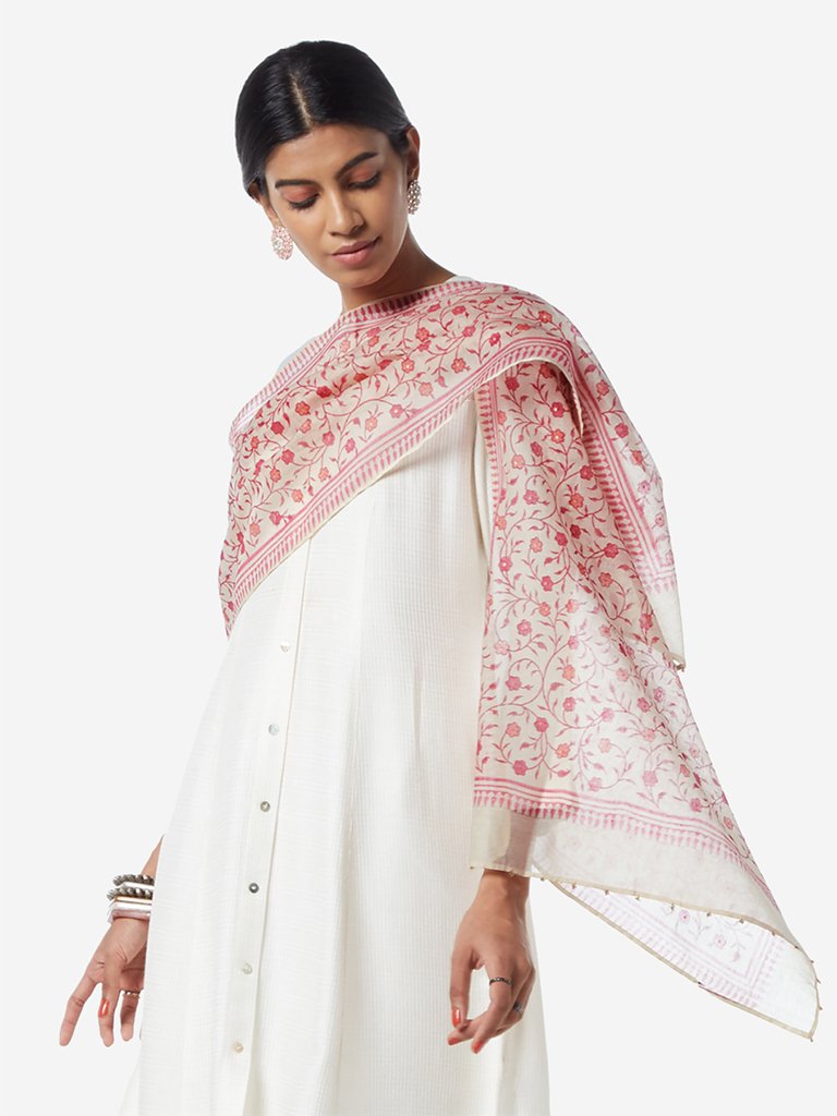 Zuba Light-Pink And Beige Floral Stole