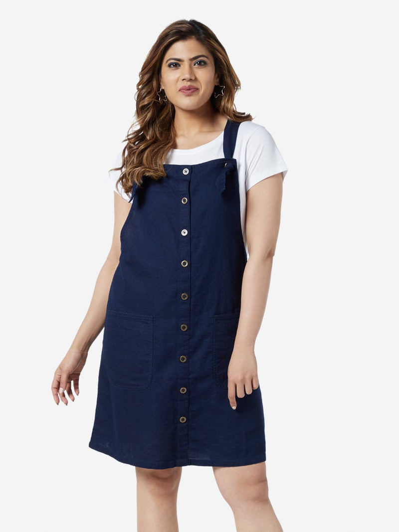 Sassy Soda Curve Navy Self-Textured Pinafore