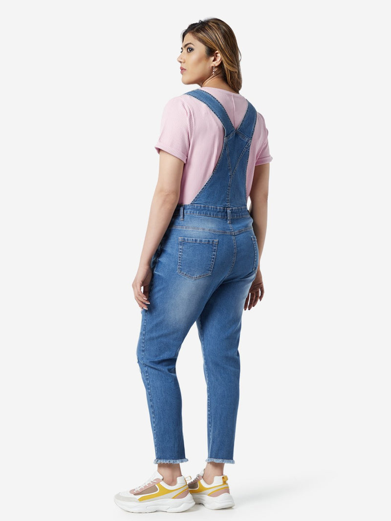 Sassy Soda Curve Blue Star Patterned Dungarees