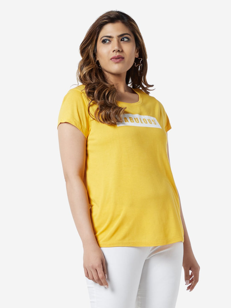 Sassy Soda Curve Yellow Text Print Edna T-Shirt