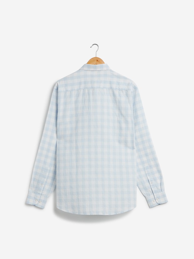Ascot Light-Blue Checked Linen Relaxed Fit Shirt
