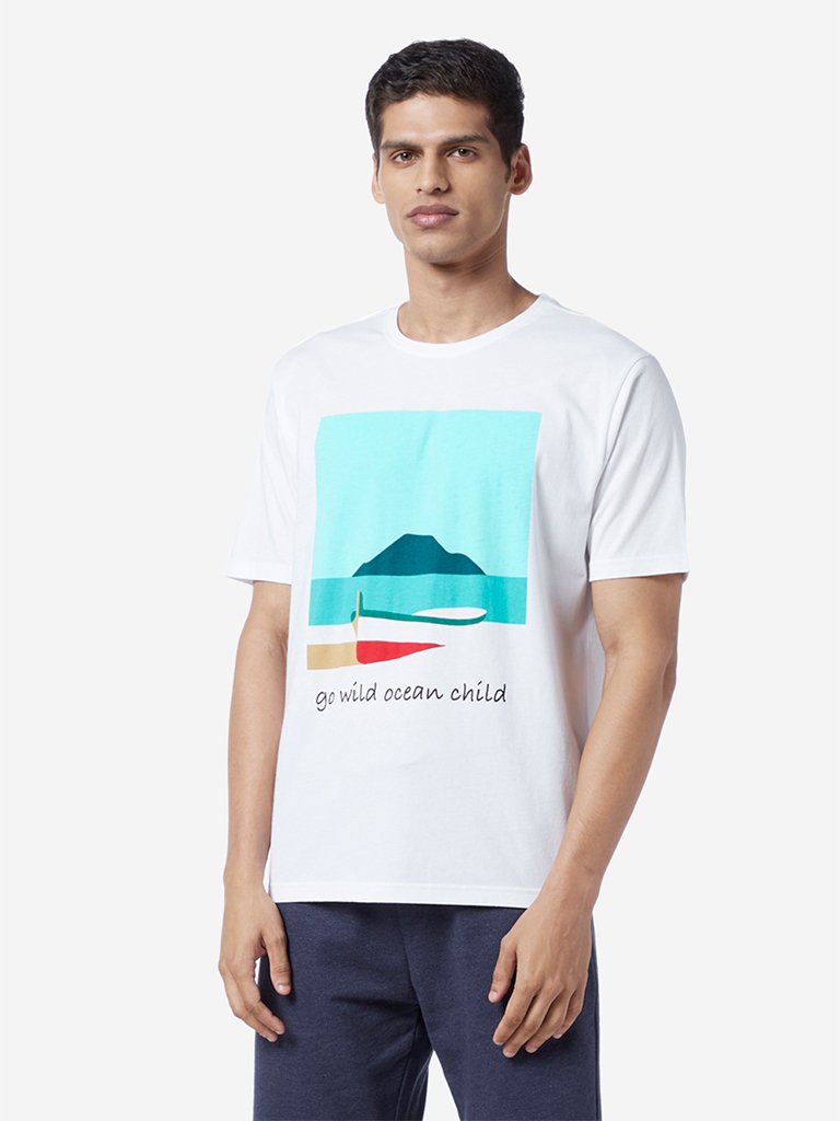 WES Lounge White Relaxed Fit Ocean Print T-Shirt