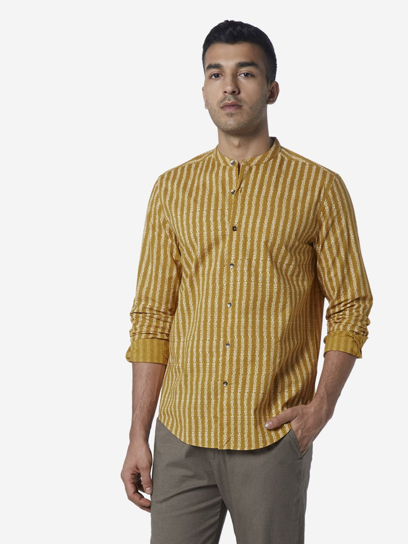 ETA Mustard Resort Fit Printed Shirt