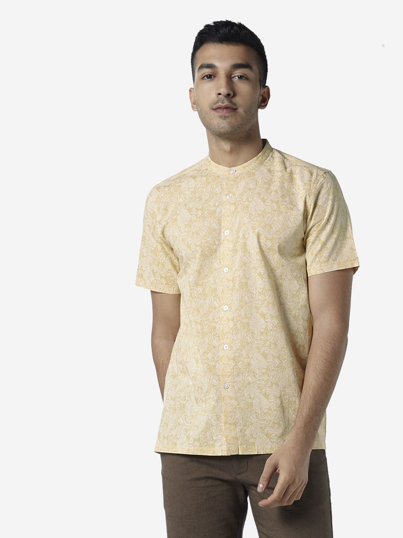 ETA Mustard Resort Fit Leaf Design Shirt