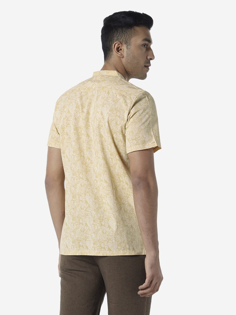 ETA Mustard Resort Fit Leaf Design Shirt
