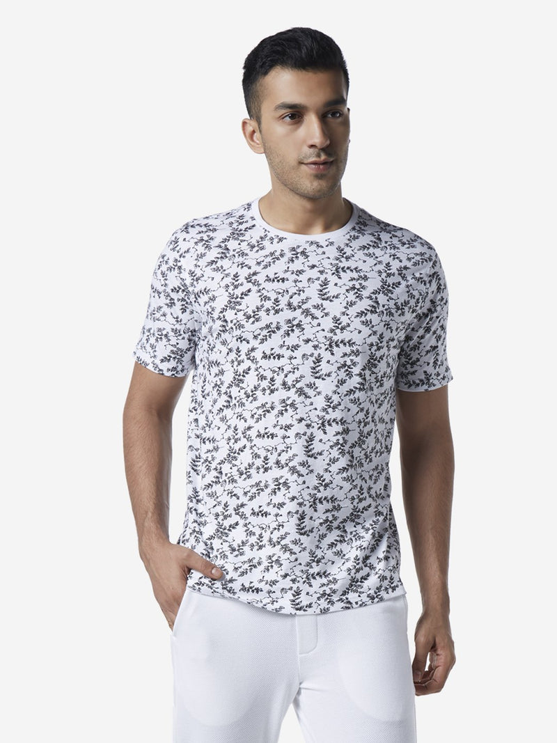 ETA Black Slim Fit Leaf Pattern T-Shirt