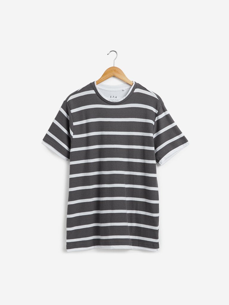ETA Grey Striped Slim Fit T-Shirt