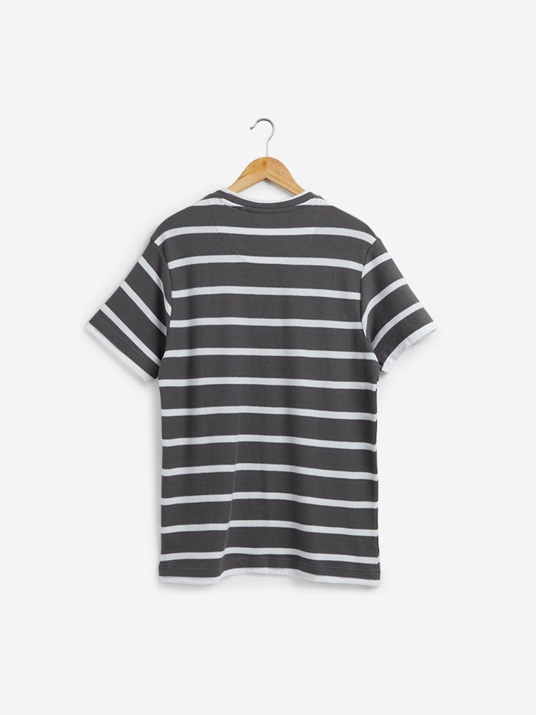 ETA Grey Striped Slim Fit T-Shirt