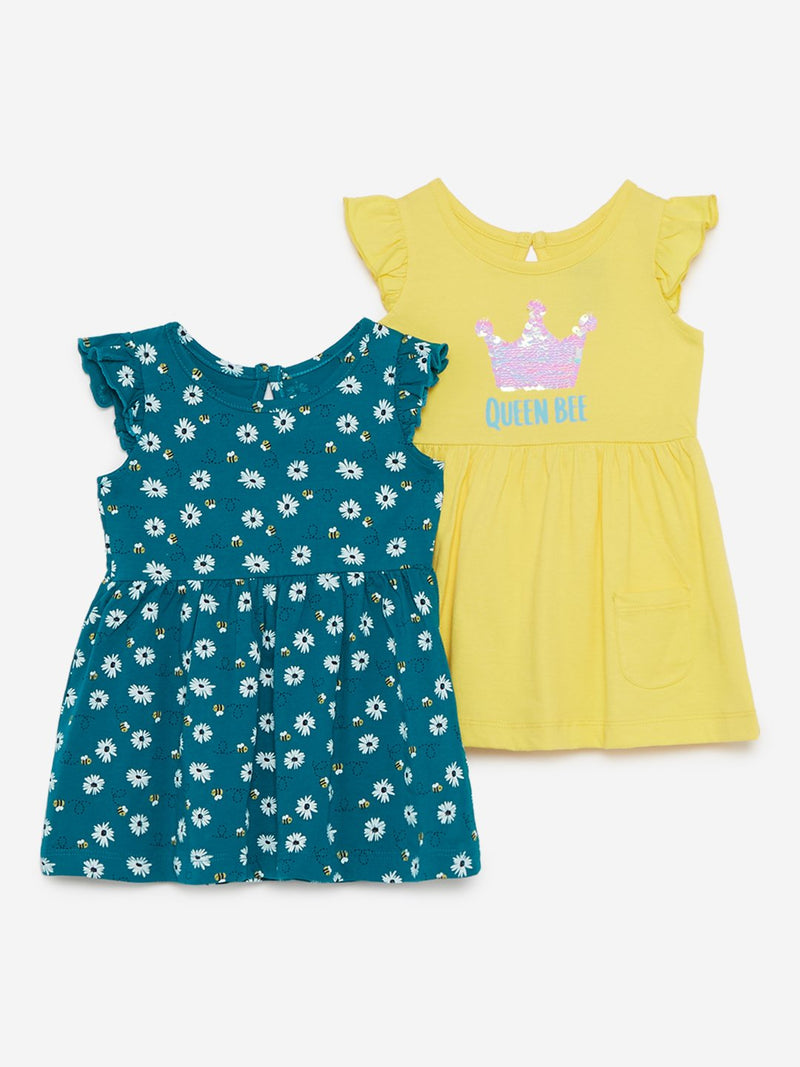 Baby HOP Green Honeybee Print Dress Set Of Two