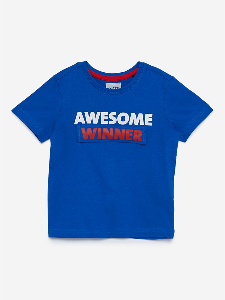 HOP Kids Blue Text Print T-Shirt