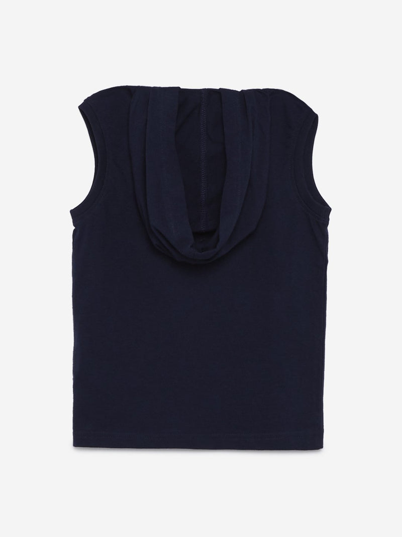 HOP Kids Navy Hooded Text Pattern T-Shirt