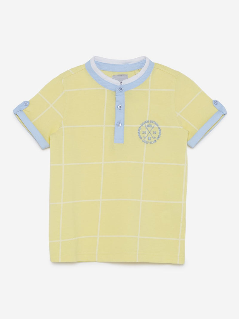 HOP Kids Yellow Checkered Cotton T-Shirt