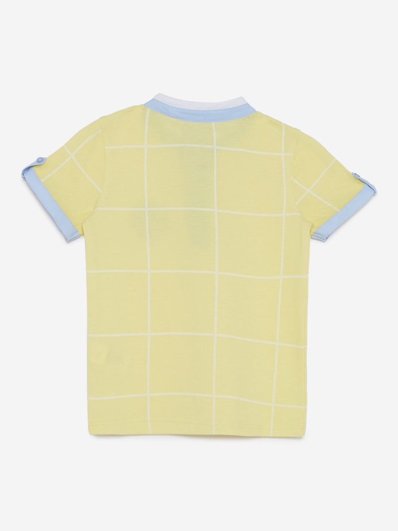 HOP Kids Yellow Checkered Cotton T-Shirt