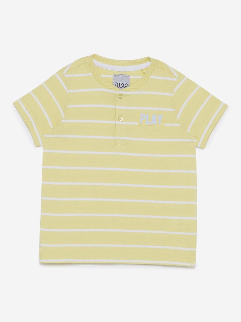 HOP Kids Yellow Striped Pure-Cotton T-Shirt