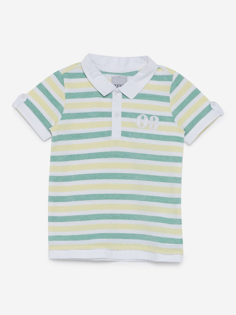 HOP Kids Yellow Striped Polo T-Shirt