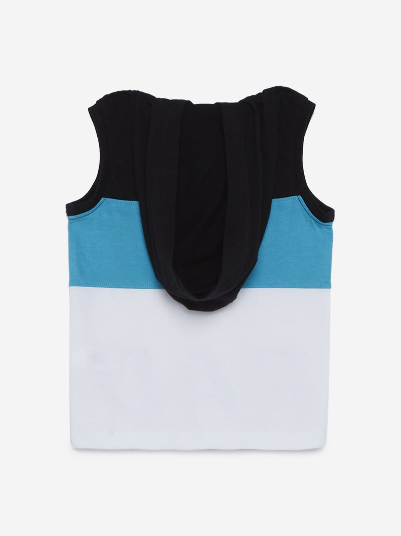 HOP Kids Aqua Colour-Blocked Hooded Tank T-Shirt