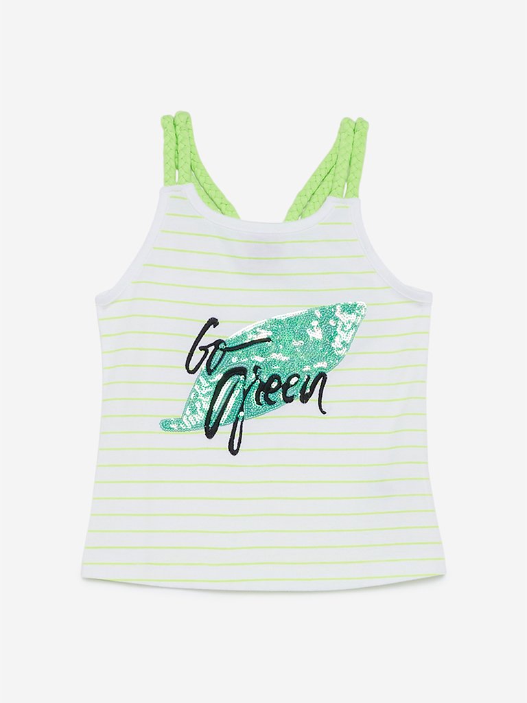 HOP Kids Neon Green Sequin Striped Top