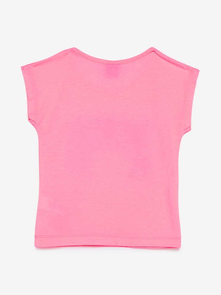 HOP Kids Neon Pink Unicorn Design T-Shirt